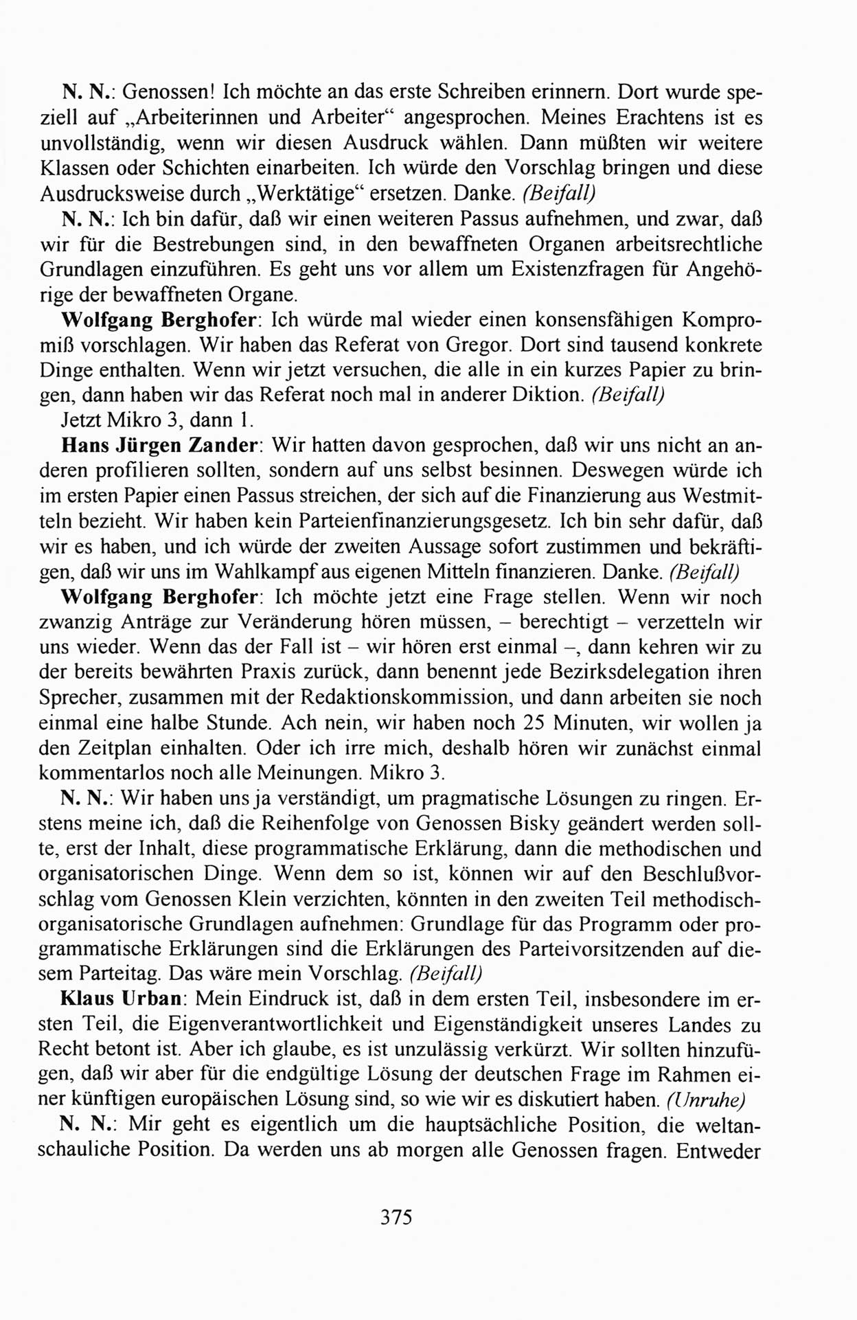 Außerordentlicher Parteitag der SED/PDS (Sozialistische Einheitspartei Deutschlands/Partei des Demokratischen Sozialismus) [Deutsche Demokratische Republik (DDR)], Protokoll der Beratungen am 8./9. und 16./17.12.1989 in Berlin 1989, Seite 375 (PT. SED/PDS DDR Prot. 1989, S. 375)