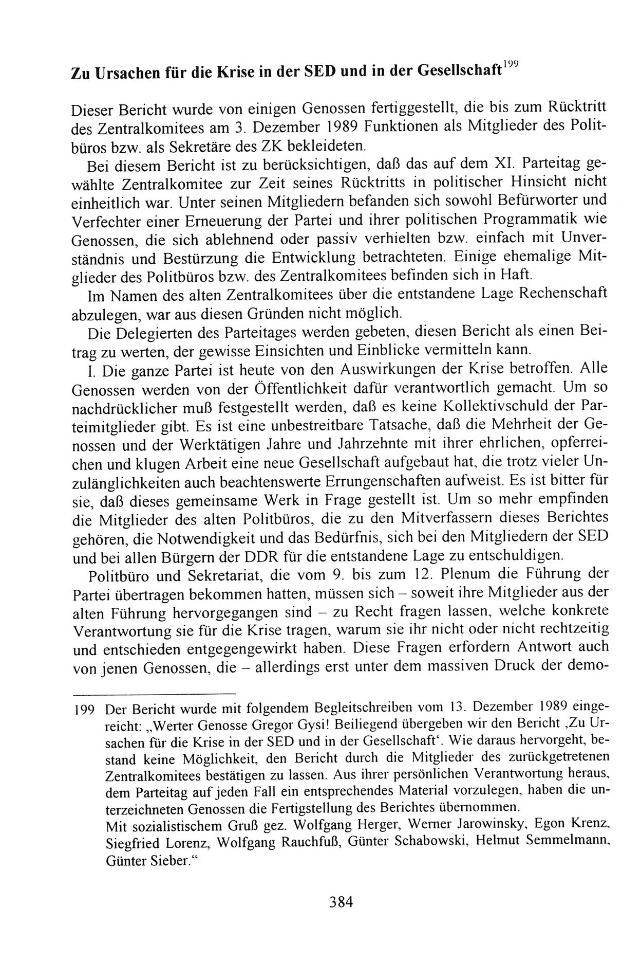 AuÃŸerordentlicher Parteitag der SED/PDS (Sozialistische Einheitspartei Deutschlands/Partei des Demokratischen Sozialismus) [Deutsche Demokratische Republik (DDR)], Protokoll der Beratungen am 8./9. und 16./17.12.1989 in Berlin 1989, Seite 384 (PT. SED/PDS DDR Prot. 1989, S. 384)