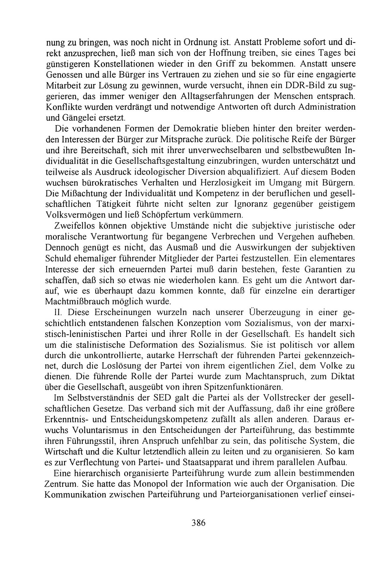 Außerordentlicher Parteitag der SED/PDS (Sozialistische Einheitspartei Deutschlands/Partei des Demokratischen Sozialismus) [Deutsche Demokratische Republik (DDR)], Protokoll der Beratungen am 8./9. und 16./17.12.1989 in Berlin 1989, Seite 386 (PT. SED/PDS DDR Prot. 1989, S. 386)