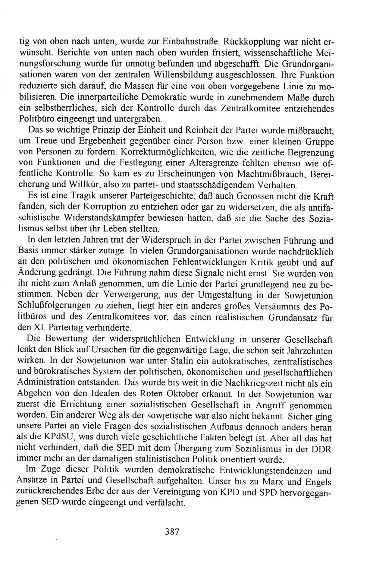 AuÃŸerordentlicher Parteitag der SED/PDS (Sozialistische Einheitspartei Deutschlands/Partei des Demokratischen Sozialismus) [Deutsche Demokratische Republik (DDR)], Protokoll der Beratungen am 8./9. und 16./17.12.1989 in Berlin 1989, Seite 387 (PT. SED/PDS DDR Prot. 1989, S. 387)