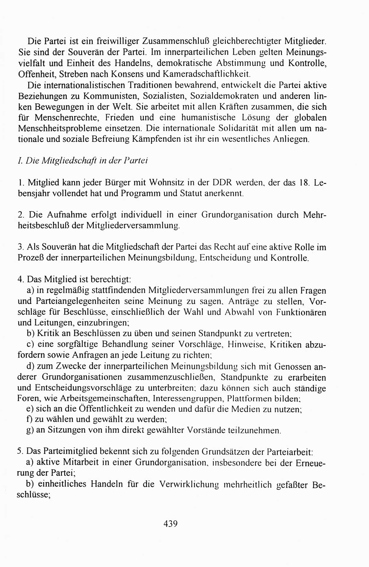 Außerordentlicher Parteitag der SED/PDS (Sozialistische Einheitspartei Deutschlands/Partei des Demokratischen Sozialismus) [Deutsche Demokratische Republik (DDR)], Protokoll der Beratungen am 8./9. und 16./17.12.1989 in Berlin 1989, Seite 439 (PT. SED/PDS DDR Prot. 1989, S. 439)