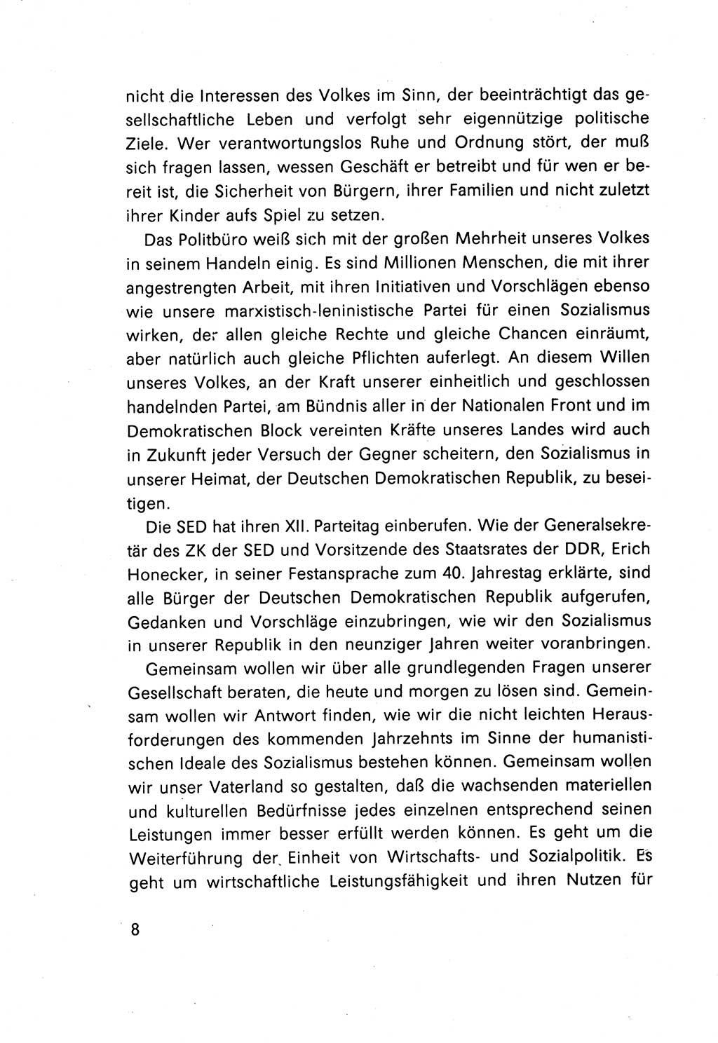 Erklärung des Politbüros des ZK (Zentralkomitee) der SED (Sozialistische Einheitspartei Deutschlands) [Deutsche Demokratische Republik (DDR)] 1989, Seite 8 (Erkl. PB ZK SED DDR 1989, S. 8)