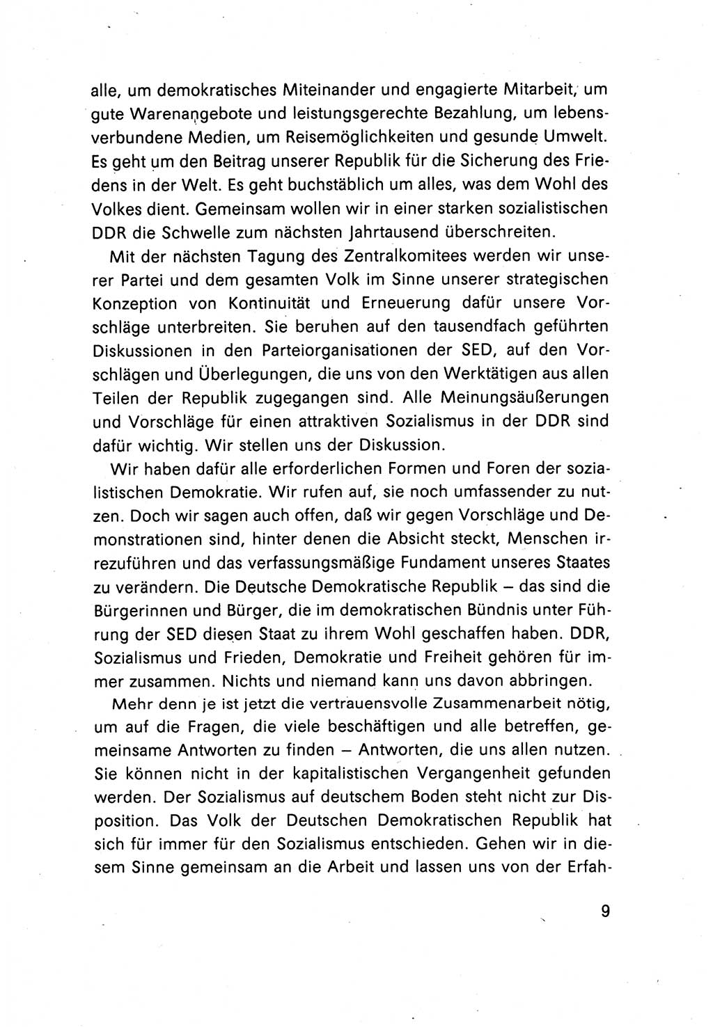 Erklärung des Politbüros des ZK (Zentralkomitee) der SED (Sozialistische Einheitspartei Deutschlands) [Deutsche Demokratische Republik (DDR)] 1989, Seite 9 (Erkl. PB ZK SED DDR 1989, S. 9)