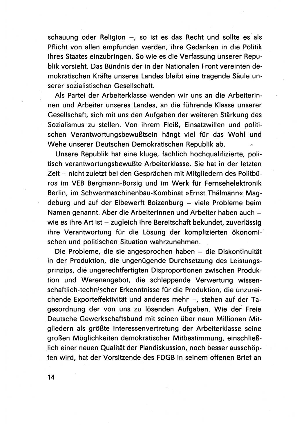 Erklärung des Politbüros des ZK (Zentralkomitee) der SED (Sozialistische Einheitspartei Deutschlands) [Deutsche Demokratische Republik (DDR)] 1989, Seite 14 (Erkl. PB ZK SED DDR 1989, S. 14)