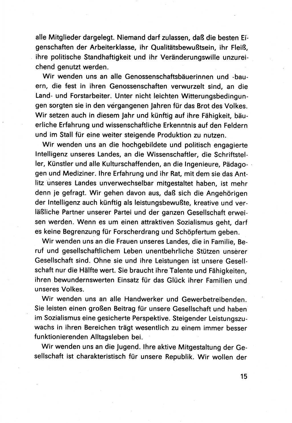 Erklärung des Politbüros des ZK (Zentralkomitee) der SED (Sozialistische Einheitspartei Deutschlands) [Deutsche Demokratische Republik (DDR)] 1989, Seite 15 (Erkl. PB ZK SED DDR 1989, S. 15)