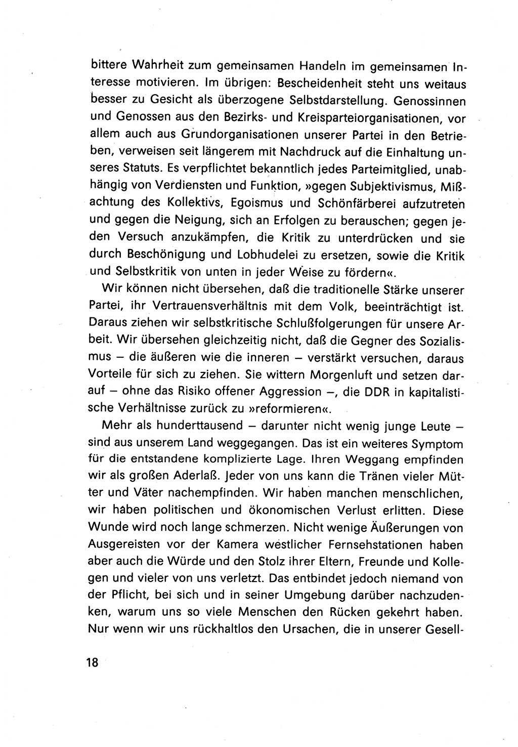 Erklärung des Politbüros des ZK (Zentralkomitee) der SED (Sozialistische Einheitspartei Deutschlands) [Deutsche Demokratische Republik (DDR)] 1989, Seite 18 (Erkl. PB ZK SED DDR 1989, S. 18)