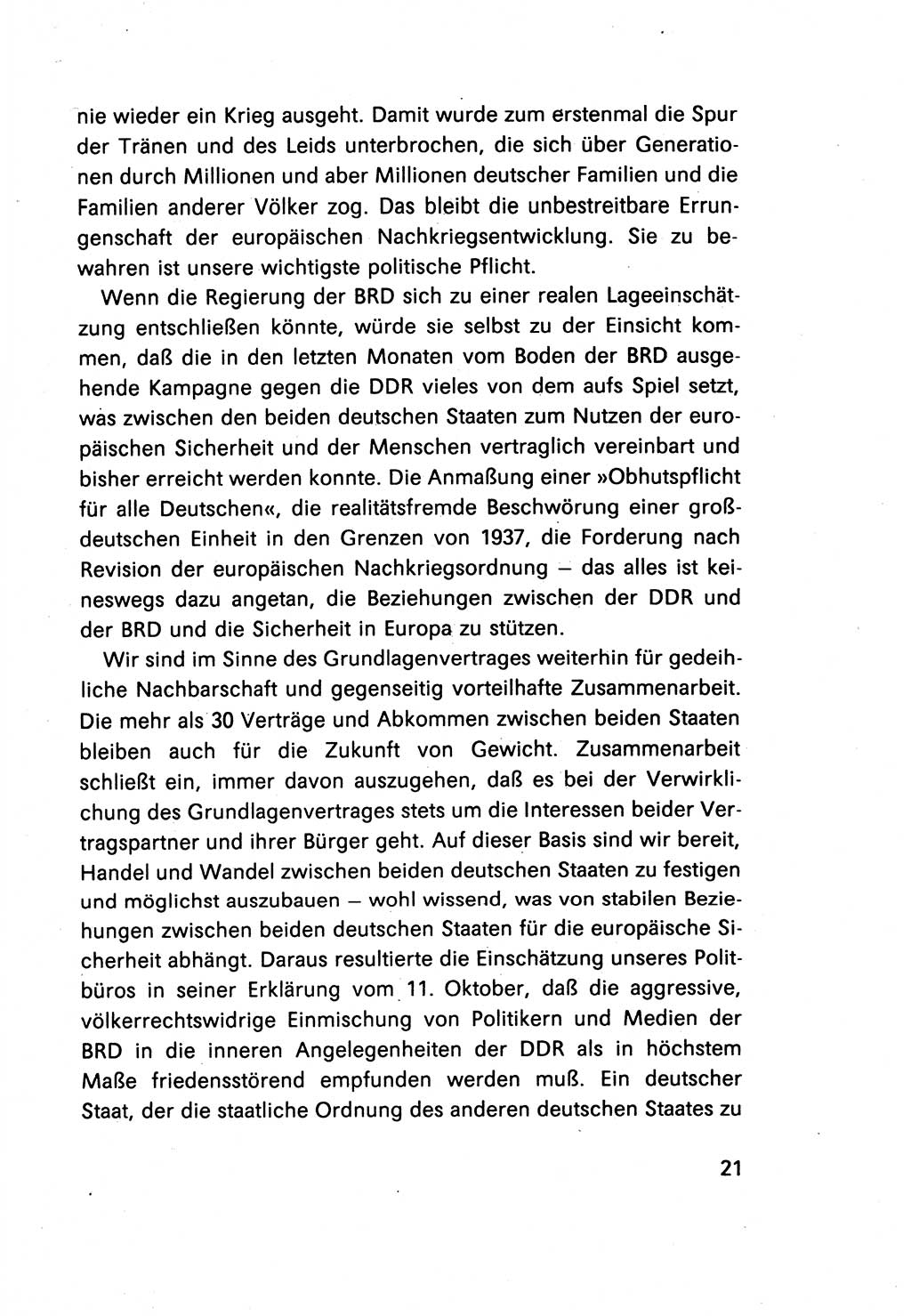 Erklärung des Politbüros des ZK (Zentralkomitee) der SED (Sozialistische Einheitspartei Deutschlands) [Deutsche Demokratische Republik (DDR)] 1989, Seite 21 (Erkl. PB ZK SED DDR 1989, S. 21)