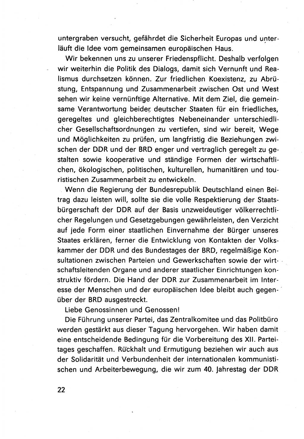 Erklärung des Politbüros des ZK (Zentralkomitee) der SED (Sozialistische Einheitspartei Deutschlands) [Deutsche Demokratische Republik (DDR)] 1989, Seite 22 (Erkl. PB ZK SED DDR 1989, S. 22)