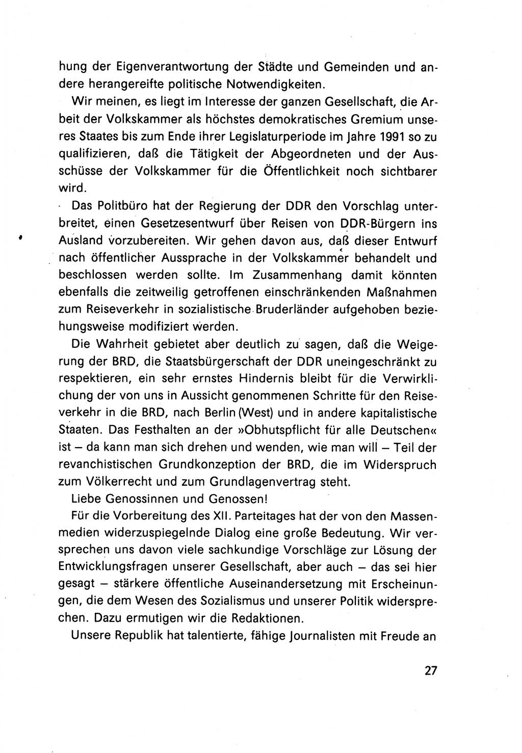 Erklärung des Politbüros des ZK (Zentralkomitee) der SED (Sozialistische Einheitspartei Deutschlands) [Deutsche Demokratische Republik (DDR)] 1989, Seite 27 (Erkl. PB ZK SED DDR 1989, S. 27)