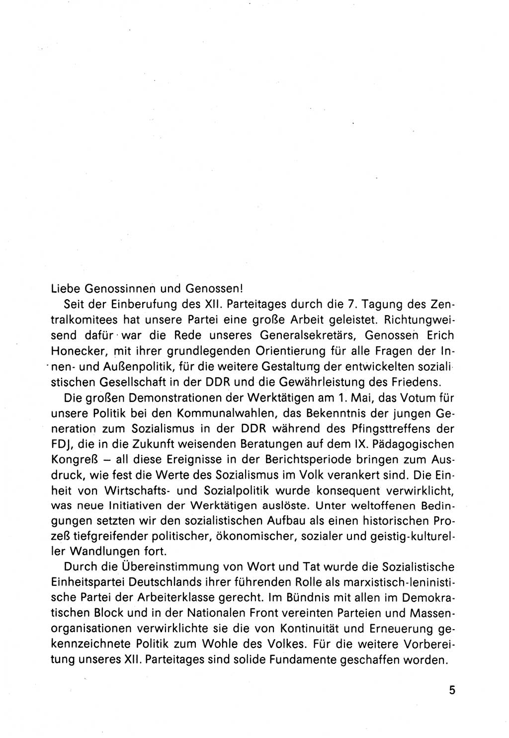 Bericht des Politbüros (PB) an das Zentralkomitee (ZK) der SED (Sozialistische Einheitspartei Deutschlands) [Deutsche Demokratische Republik (DDR)], 8. Tagung des Zentralkomitees des ZK der SED 1989, Seite 5 (Ber. PB ZK SED 8. Tg. DDR 1989, S. 5)