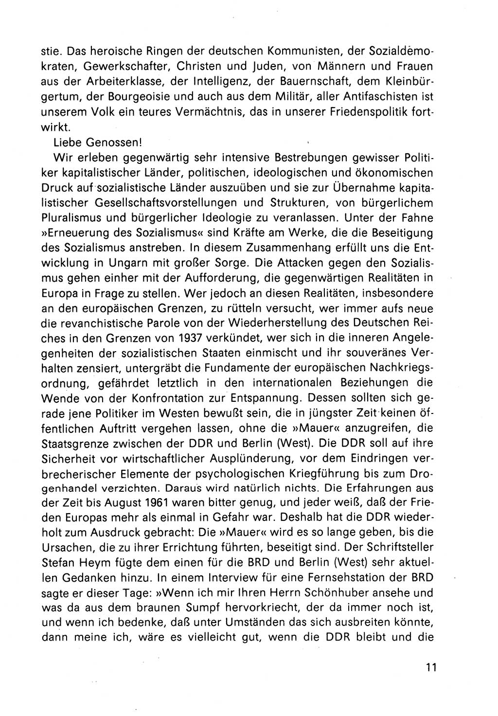 Bericht des Politbüros (PB) an das Zentralkomitee (ZK) der SED (Sozialistische Einheitspartei Deutschlands) [Deutsche Demokratische Republik (DDR)], 8. Tagung des Zentralkomitees des ZK der SED 1989, Seite 11 (Ber. PB ZK SED 8. Tg. DDR 1989, S. 11)