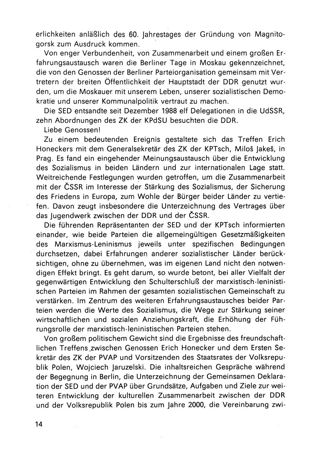 Bericht des Politbüros (PB) an das Zentralkomitee (ZK) der SED (Sozialistische Einheitspartei Deutschlands) [Deutsche Demokratische Republik (DDR)], 8. Tagung des Zentralkomitees des ZK der SED 1989, Seite 14 (Ber. PB ZK SED 8. Tg. DDR 1989, S. 14)