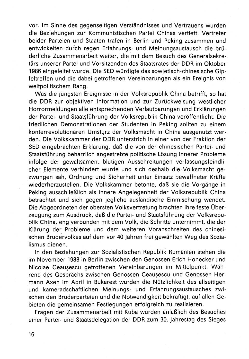 Bericht des Politbüros (PB) an das Zentralkomitee (ZK) der SED (Sozialistische Einheitspartei Deutschlands) [Deutsche Demokratische Republik (DDR)], 8. Tagung des Zentralkomitees des ZK der SED 1989, Seite 16 (Ber. PB ZK SED 8. Tg. DDR 1989, S. 16)