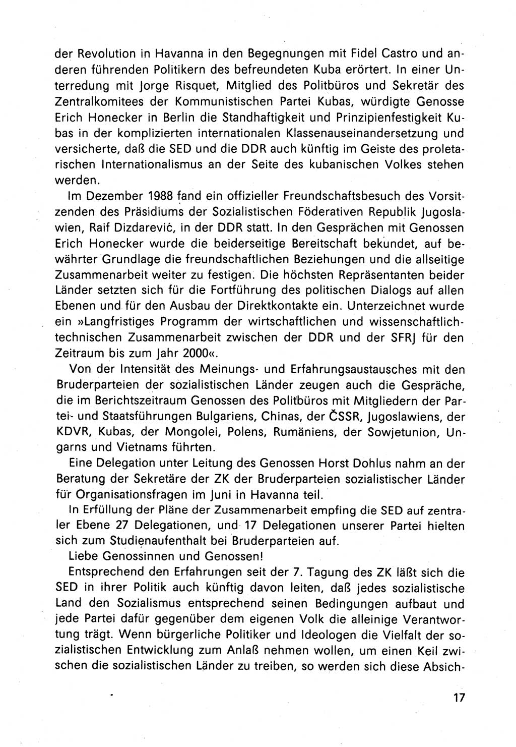 Bericht des Politbüros (PB) an das Zentralkomitee (ZK) der SED (Sozialistische Einheitspartei Deutschlands) [Deutsche Demokratische Republik (DDR)], 8. Tagung des Zentralkomitees des ZK der SED 1989, Seite 17 (Ber. PB ZK SED 8. Tg. DDR 1989, S. 17)