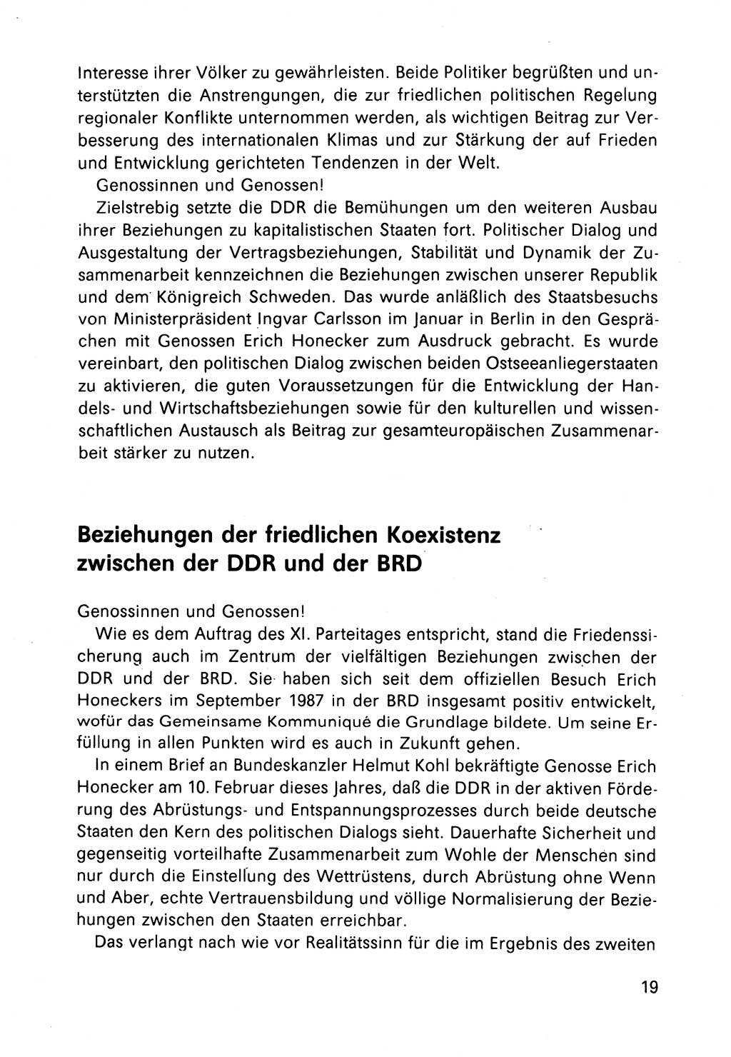 Bericht des Politbüros (PB) an das Zentralkomitee (ZK) der SED (Sozialistische Einheitspartei Deutschlands) [Deutsche Demokratische Republik (DDR)], 8. Tagung des Zentralkomitees des ZK der SED 1989, Seite 19 (Ber. PB ZK SED 8. Tg. DDR 1989, S. 19)