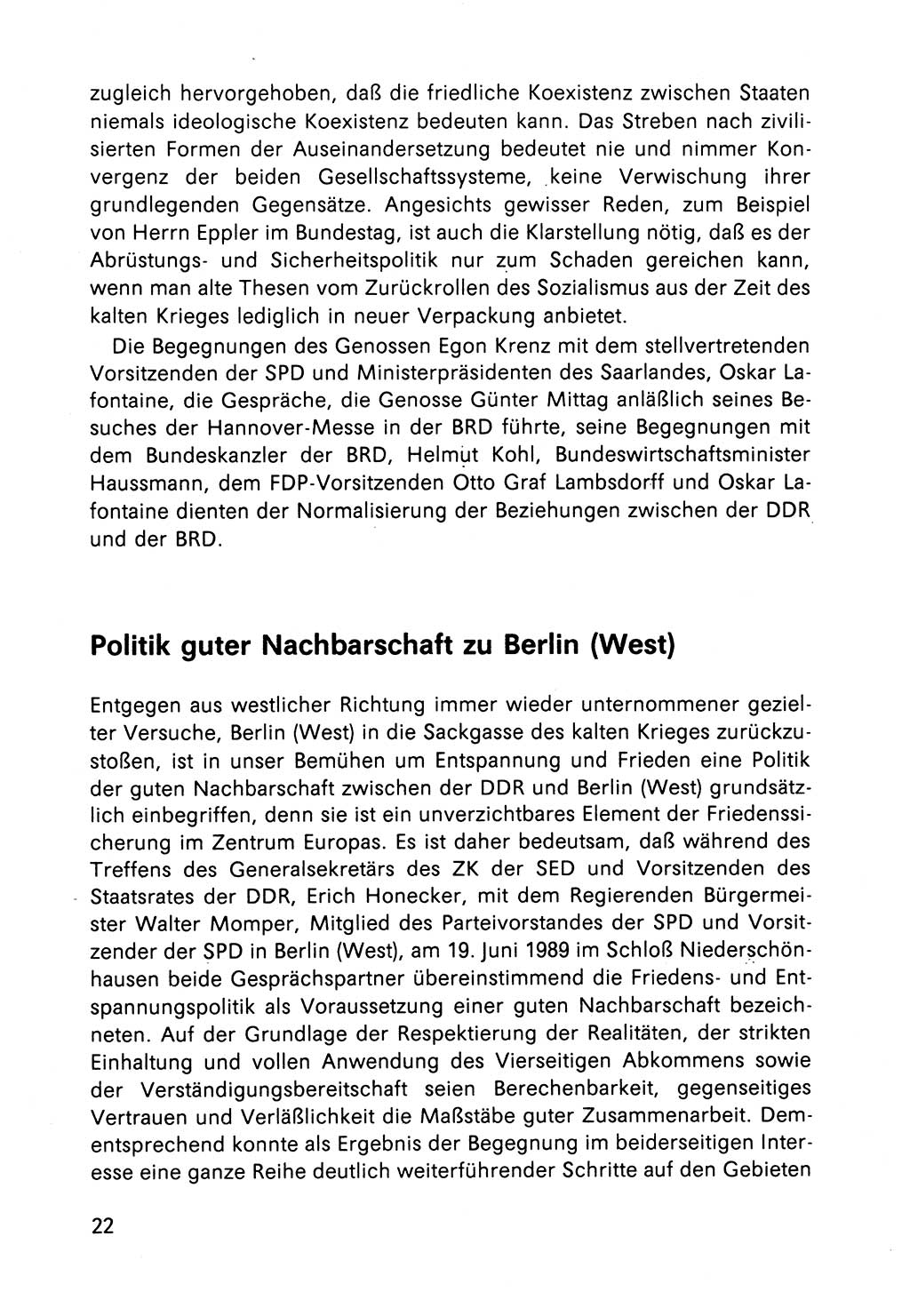 Bericht des Politbüros (PB) an das Zentralkomitee (ZK) der SED (Sozialistische Einheitspartei Deutschlands) [Deutsche Demokratische Republik (DDR)], 8. Tagung des Zentralkomitees des ZK der SED 1989, Seite 22 (Ber. PB ZK SED 8. Tg. DDR 1989, S. 22)