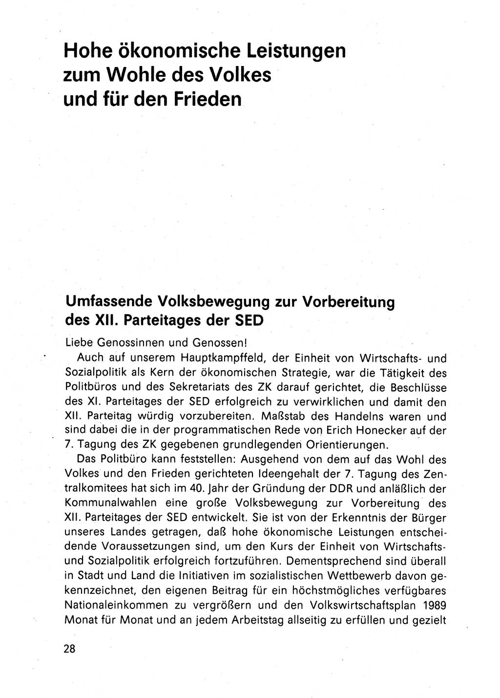 Bericht des Politbüros (PB) an das Zentralkomitee (ZK) der SED (Sozialistische Einheitspartei Deutschlands) [Deutsche Demokratische Republik (DDR)], 8. Tagung des Zentralkomitees des ZK der SED 1989, Seite 28 (Ber. PB ZK SED 8. Tg. DDR 1989, S. 28)
