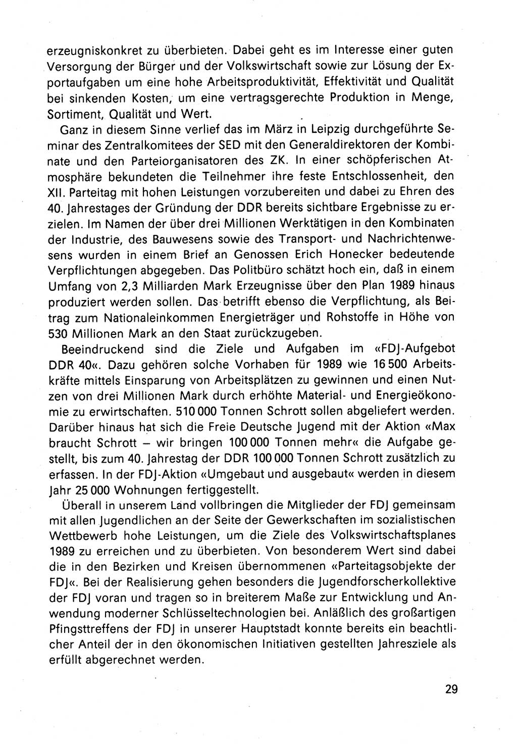 Bericht des Politbüros (PB) an das Zentralkomitee (ZK) der SED (Sozialistische Einheitspartei Deutschlands) [Deutsche Demokratische Republik (DDR)], 8. Tagung des Zentralkomitees des ZK der SED 1989, Seite 29 (Ber. PB ZK SED 8. Tg. DDR 1989, S. 29)