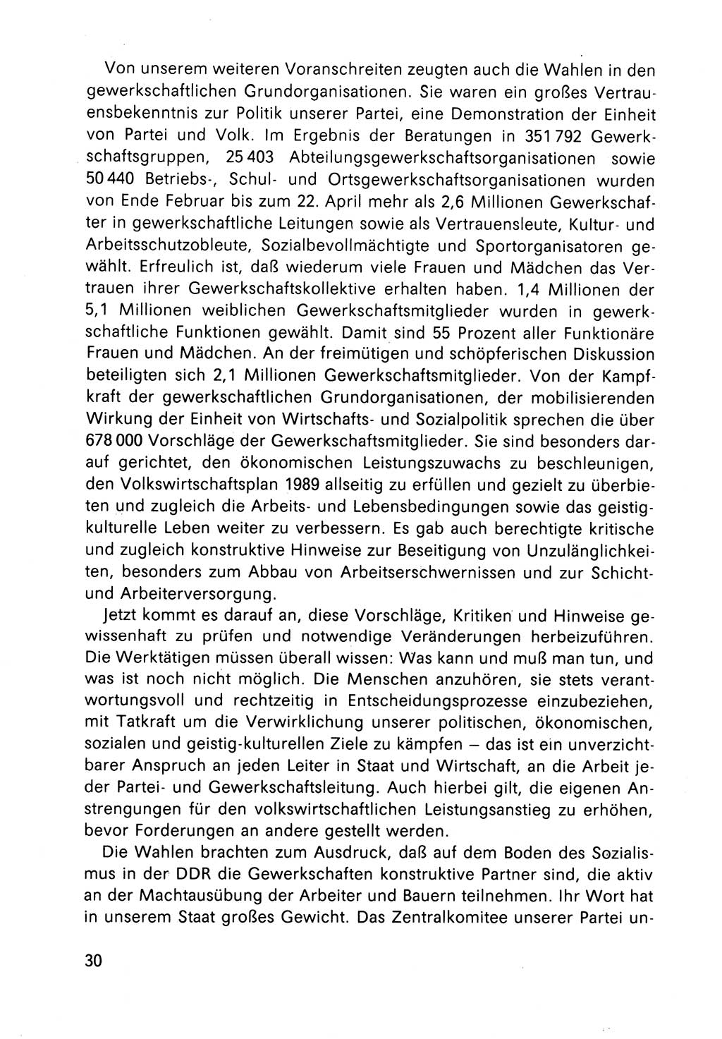Bericht des Politbüros (PB) an das Zentralkomitee (ZK) der SED (Sozialistische Einheitspartei Deutschlands) [Deutsche Demokratische Republik (DDR)], 8. Tagung des Zentralkomitees des ZK der SED 1989, Seite 30 (Ber. PB ZK SED 8. Tg. DDR 1989, S. 30)