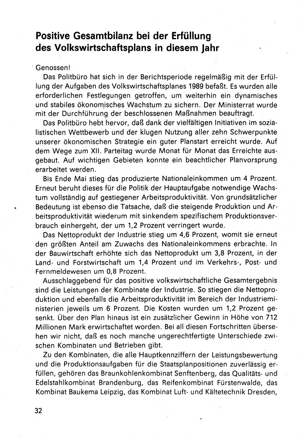 Bericht des Politbüros (PB) an das Zentralkomitee (ZK) der SED (Sozialistische Einheitspartei Deutschlands) [Deutsche Demokratische Republik (DDR)], 8. Tagung des Zentralkomitees des ZK der SED 1989, Seite 32 (Ber. PB ZK SED 8. Tg. DDR 1989, S. 32)