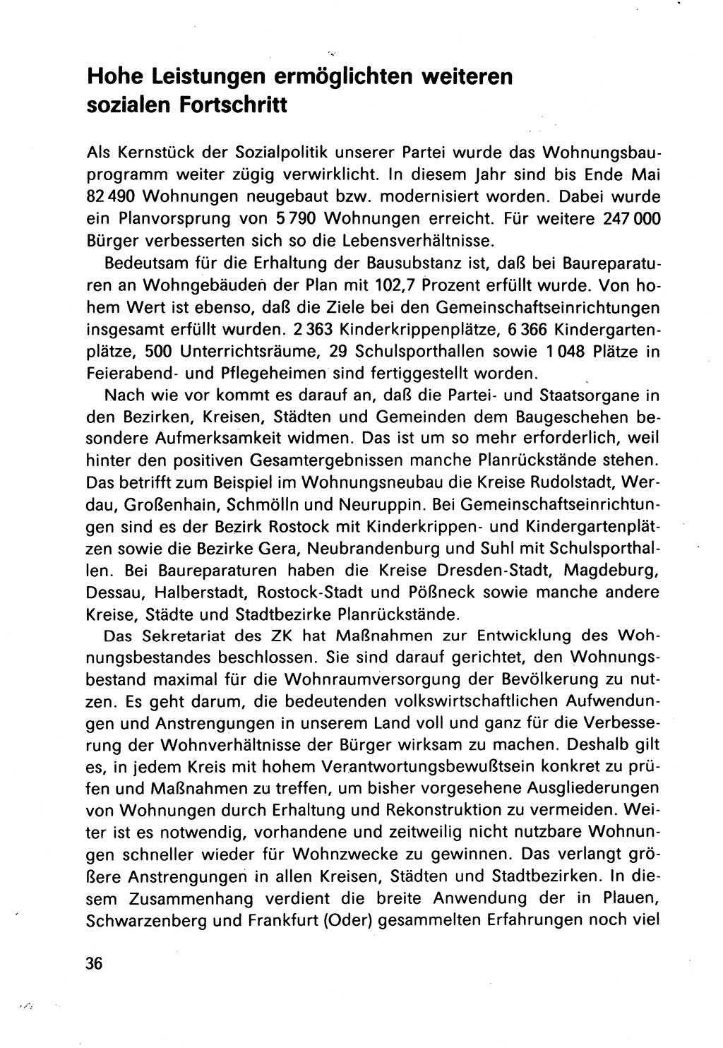 Bericht des Politbüros (PB) an das Zentralkomitee (ZK) der SED (Sozialistische Einheitspartei Deutschlands) [Deutsche Demokratische Republik (DDR)], 8. Tagung des Zentralkomitees des ZK der SED 1989, Seite 36 (Ber. PB ZK SED 8. Tg. DDR 1989, S. 36)