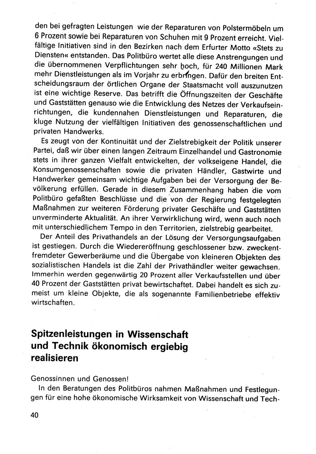 Bericht des Politbüros (PB) an das Zentralkomitee (ZK) der SED (Sozialistische Einheitspartei Deutschlands) [Deutsche Demokratische Republik (DDR)], 8. Tagung des Zentralkomitees des ZK der SED 1989, Seite 40 (Ber. PB ZK SED 8. Tg. DDR 1989, S. 40)