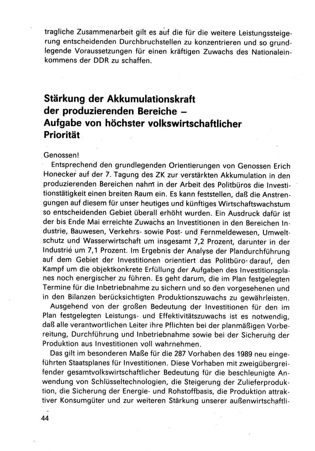 Bericht des Politbüros (PB) an das Zentralkomitee (ZK) der SED (Sozialistische Einheitspartei Deutschlands) [Deutsche Demokratische Republik (DDR)], 8. Tagung des Zentralkomitees des ZK der SED 1989, Seite 44 (Ber. PB ZK SED 8. Tg. DDR 1989, S. 44)