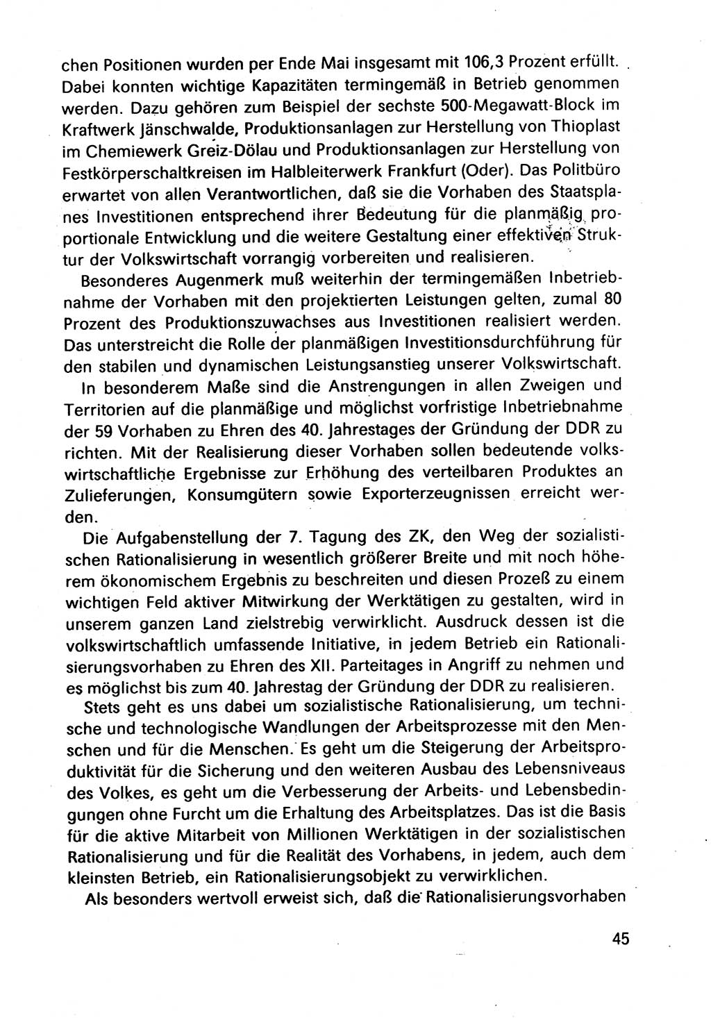 Bericht des Politbüros (PB) an das Zentralkomitee (ZK) der SED (Sozialistische Einheitspartei Deutschlands) [Deutsche Demokratische Republik (DDR)], 8. Tagung des Zentralkomitees des ZK der SED 1989, Seite 45 (Ber. PB ZK SED 8. Tg. DDR 1989, S. 45)