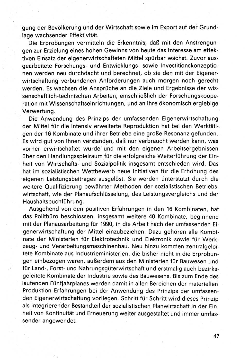 Bericht des Politbüros (PB) an das Zentralkomitee (ZK) der SED (Sozialistische Einheitspartei Deutschlands) [Deutsche Demokratische Republik (DDR)], 8. Tagung des Zentralkomitees des ZK der SED 1989, Seite 47 (Ber. PB ZK SED 8. Tg. DDR 1989, S. 47)