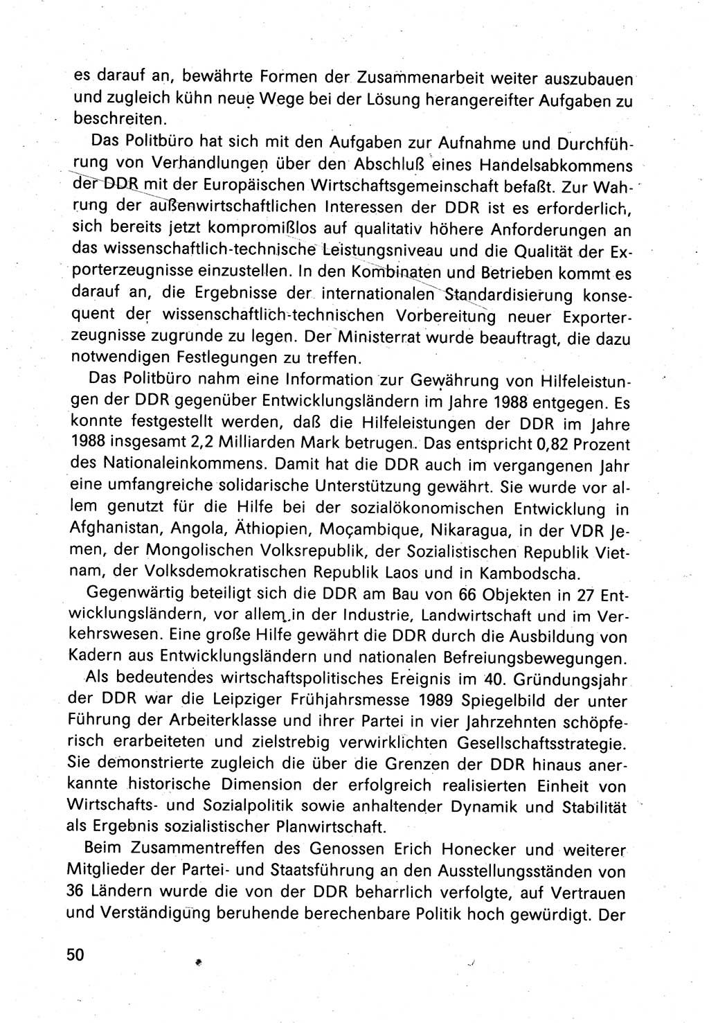 Bericht des Politbüros (PB) an das Zentralkomitee (ZK) der SED (Sozialistische Einheitspartei Deutschlands) [Deutsche Demokratische Republik (DDR)], 8. Tagung des Zentralkomitees des ZK der SED 1989, Seite 50 (Ber. PB ZK SED 8. Tg. DDR 1989, S. 50)