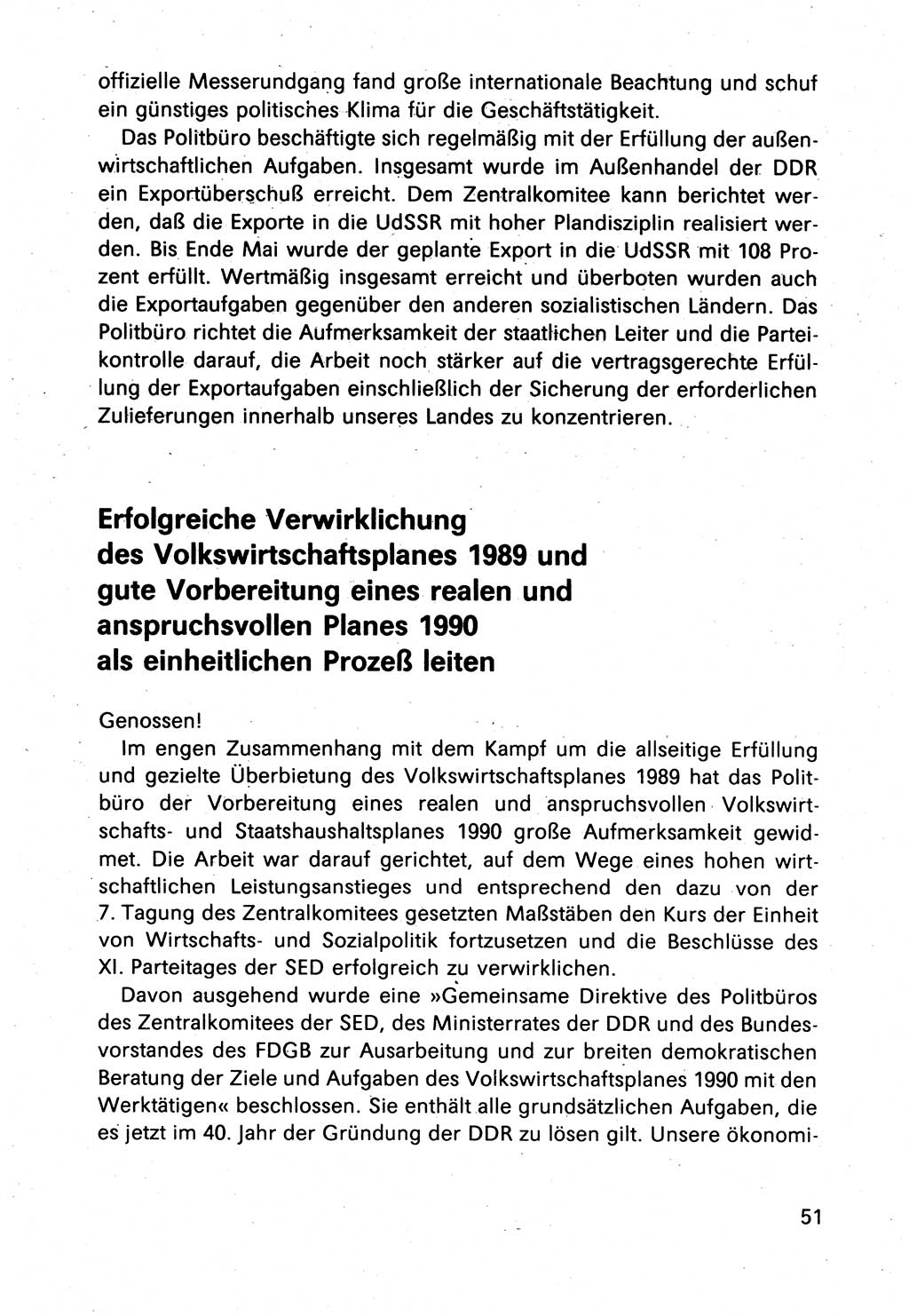 Bericht des Politbüros (PB) an das Zentralkomitee (ZK) der SED (Sozialistische Einheitspartei Deutschlands) [Deutsche Demokratische Republik (DDR)], 8. Tagung des Zentralkomitees des ZK der SED 1989, Seite 51 (Ber. PB ZK SED 8. Tg. DDR 1989, S. 51)