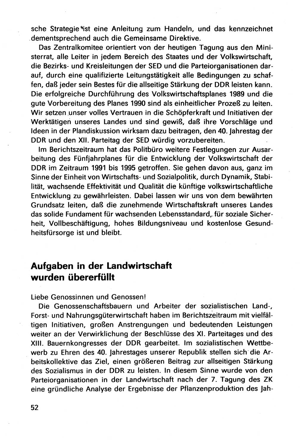 Bericht des Politbüros (PB) an das Zentralkomitee (ZK) der SED (Sozialistische Einheitspartei Deutschlands) [Deutsche Demokratische Republik (DDR)], 8. Tagung des Zentralkomitees des ZK der SED 1989, Seite 52 (Ber. PB ZK SED 8. Tg. DDR 1989, S. 52)