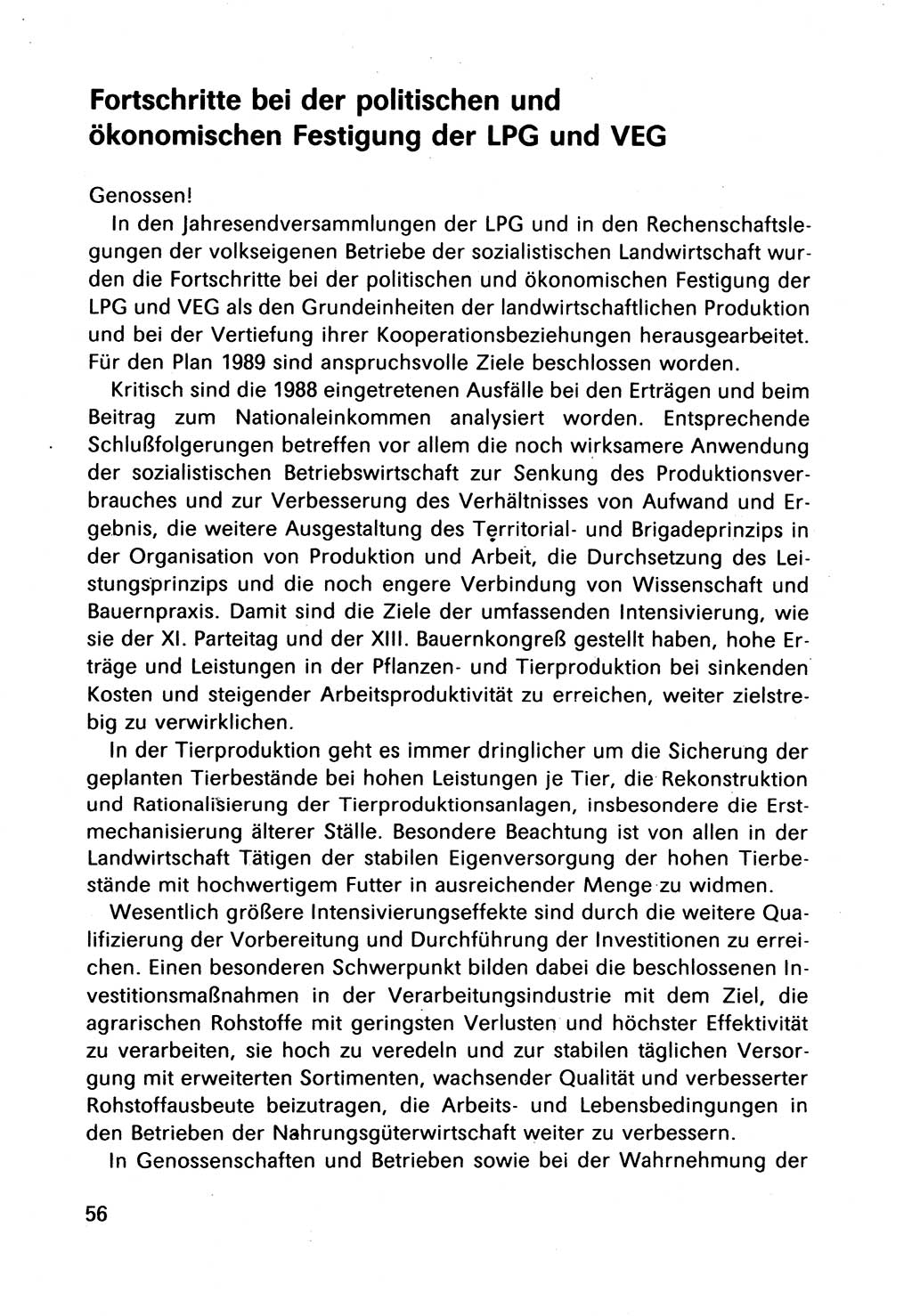 Bericht des Politbüros (PB) an das Zentralkomitee (ZK) der SED (Sozialistische Einheitspartei Deutschlands) [Deutsche Demokratische Republik (DDR)], 8. Tagung des Zentralkomitees des ZK der SED 1989, Seite 56 (Ber. PB ZK SED 8. Tg. DDR 1989, S. 56)