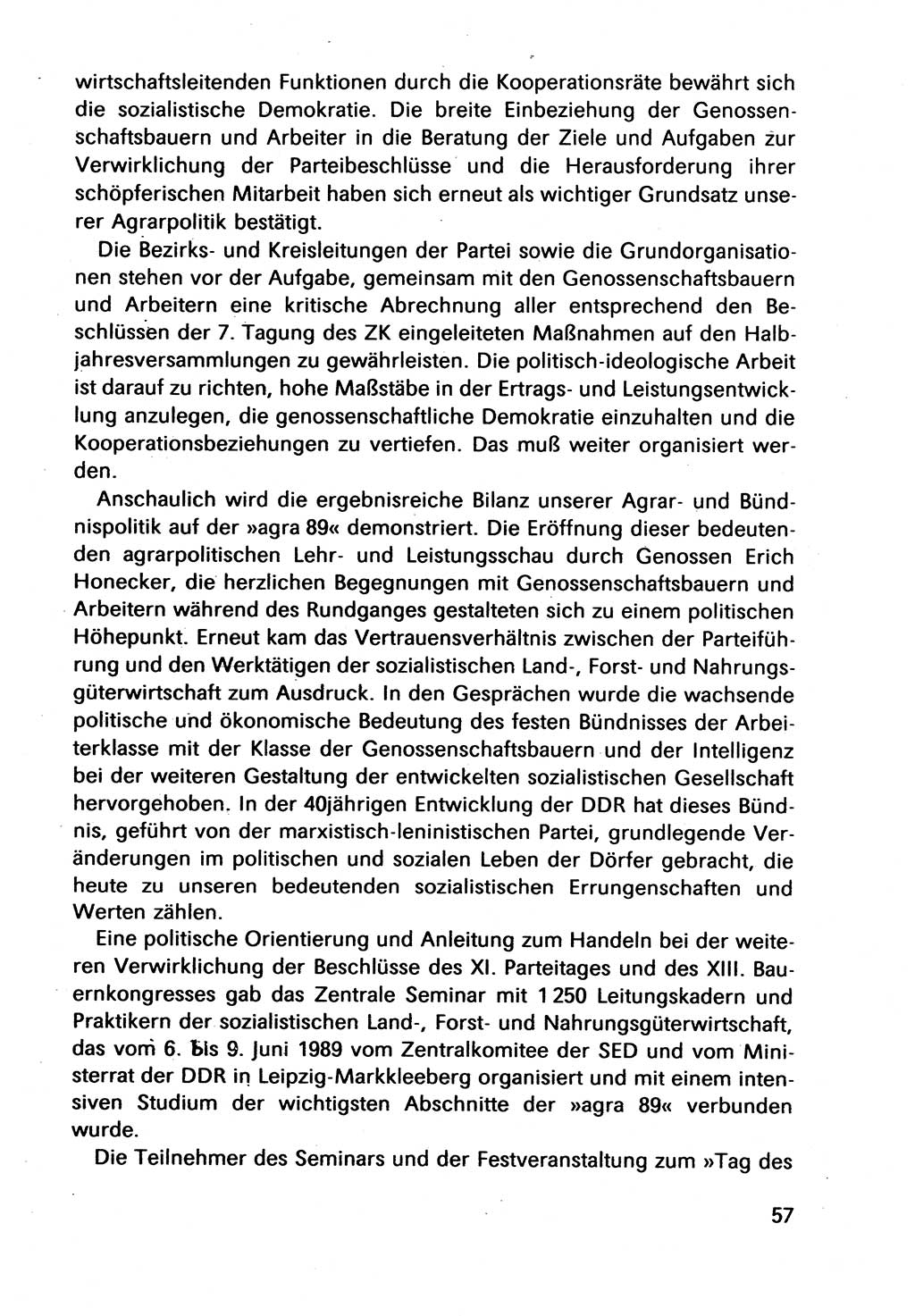 Bericht des Politbüros (PB) an das Zentralkomitee (ZK) der SED (Sozialistische Einheitspartei Deutschlands) [Deutsche Demokratische Republik (DDR)], 8. Tagung des Zentralkomitees des ZK der SED 1989, Seite 57 (Ber. PB ZK SED 8. Tg. DDR 1989, S. 57)