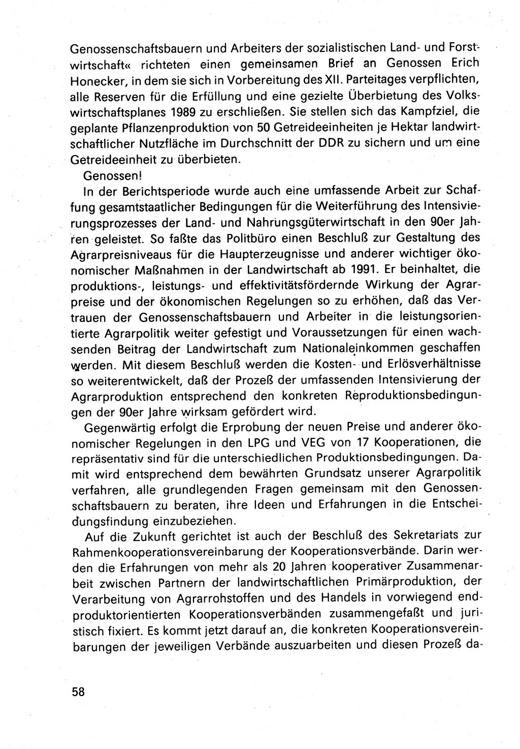 Bericht des Politbüros (PB) an das Zentralkomitee (ZK) der SED (Sozialistische Einheitspartei Deutschlands) [Deutsche Demokratische Republik (DDR)], 8. Tagung des Zentralkomitees des ZK der SED 1989, Seite 58 (Ber. PB ZK SED 8. Tg. DDR 1989, S. 58)