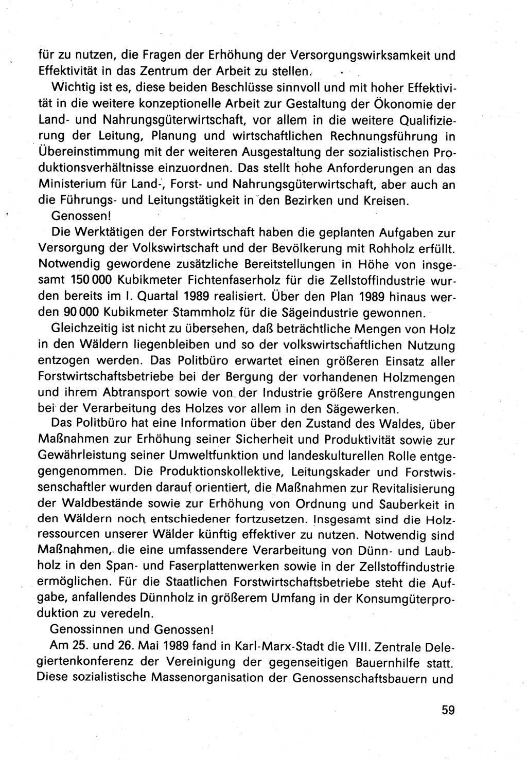 Bericht des Politbüros (PB) an das Zentralkomitee (ZK) der SED (Sozialistische Einheitspartei Deutschlands) [Deutsche Demokratische Republik (DDR)], 8. Tagung des Zentralkomitees des ZK der SED 1989, Seite 59 (Ber. PB ZK SED 8. Tg. DDR 1989, S. 59)