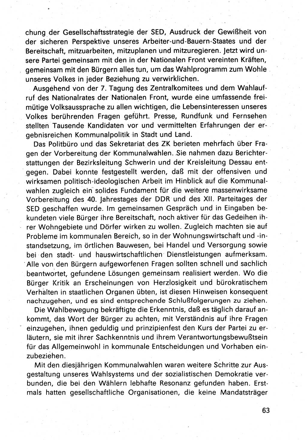 Bericht des Politbüros (PB) an das Zentralkomitee (ZK) der SED (Sozialistische Einheitspartei Deutschlands) [Deutsche Demokratische Republik (DDR)], 8. Tagung des Zentralkomitees des ZK der SED 1989, Seite 63 (Ber. PB ZK SED 8. Tg. DDR 1989, S. 63)