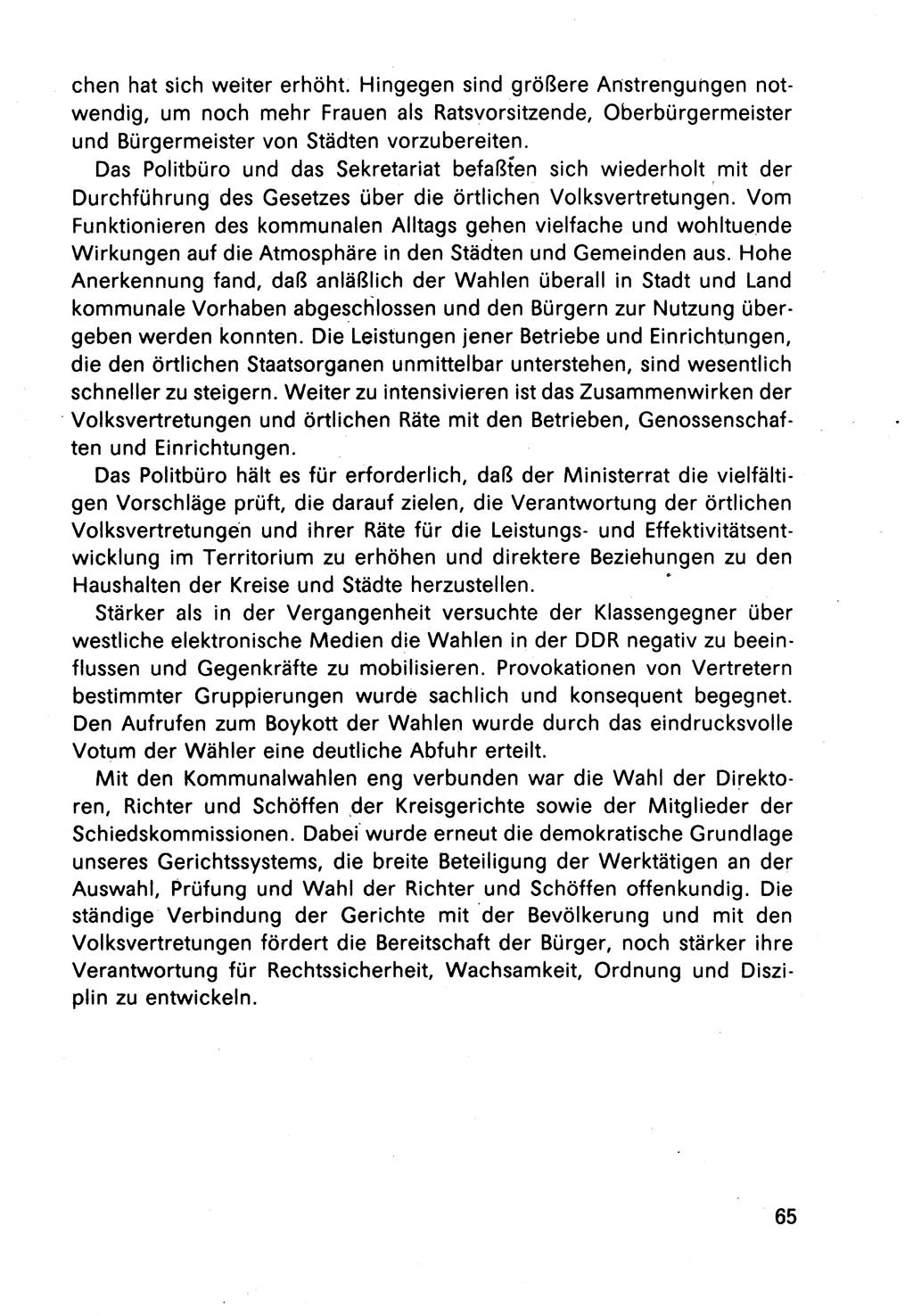 Bericht des Politbüros (PB) an das Zentralkomitee (ZK) der SED (Sozialistische Einheitspartei Deutschlands) [Deutsche Demokratische Republik (DDR)], 8. Tagung des Zentralkomitees des ZK der SED 1989, Seite 65 (Ber. PB ZK SED 8. Tg. DDR 1989, S. 65)