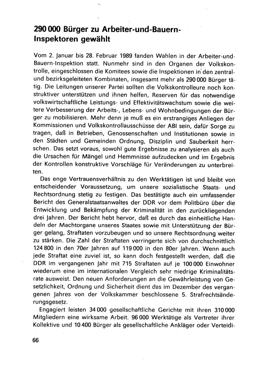 Bericht des Politbüros (PB) an das Zentralkomitee (ZK) der SED (Sozialistische Einheitspartei Deutschlands) [Deutsche Demokratische Republik (DDR)], 8. Tagung des Zentralkomitees des ZK der SED 1989, Seite 66 (Ber. PB ZK SED 8. Tg. DDR 1989, S. 66)