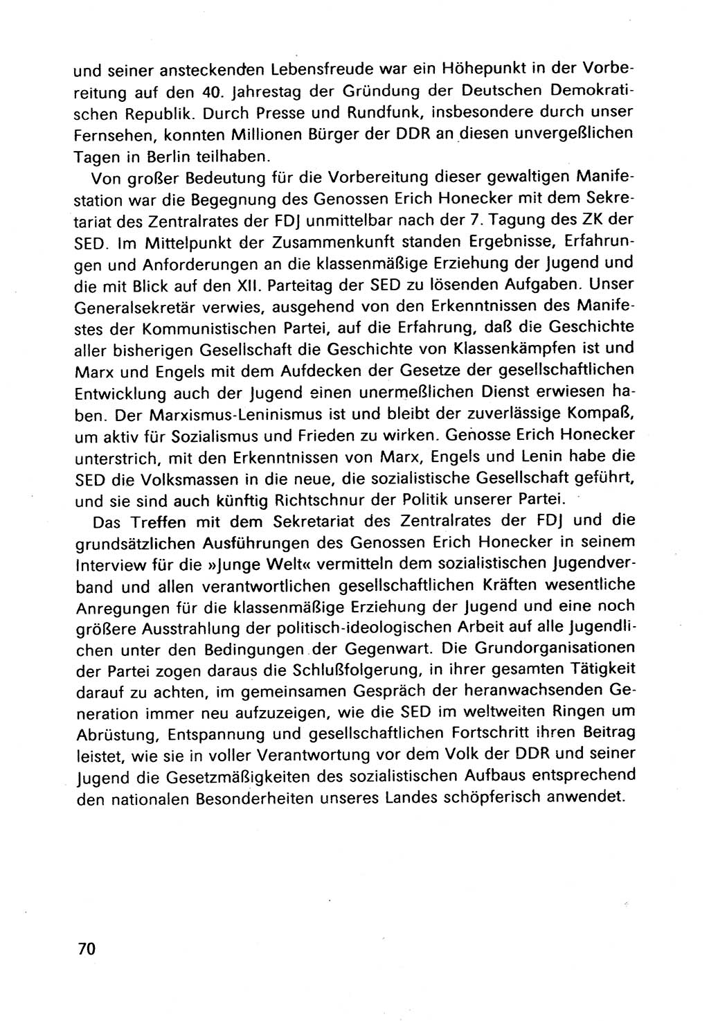 Bericht des Politbüros (PB) an das Zentralkomitee (ZK) der SED (Sozialistische Einheitspartei Deutschlands) [Deutsche Demokratische Republik (DDR)], 8. Tagung des Zentralkomitees des ZK der SED 1989, Seite 70 (Ber. PB ZK SED 8. Tg. DDR 1989, S. 70)