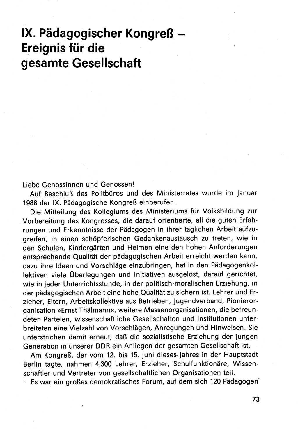 Bericht des Politbüros (PB) an das Zentralkomitee (ZK) der SED (Sozialistische Einheitspartei Deutschlands) [Deutsche Demokratische Republik (DDR)], 8. Tagung des Zentralkomitees des ZK der SED 1989, Seite 73 (Ber. PB ZK SED 8. Tg. DDR 1989, S. 73)