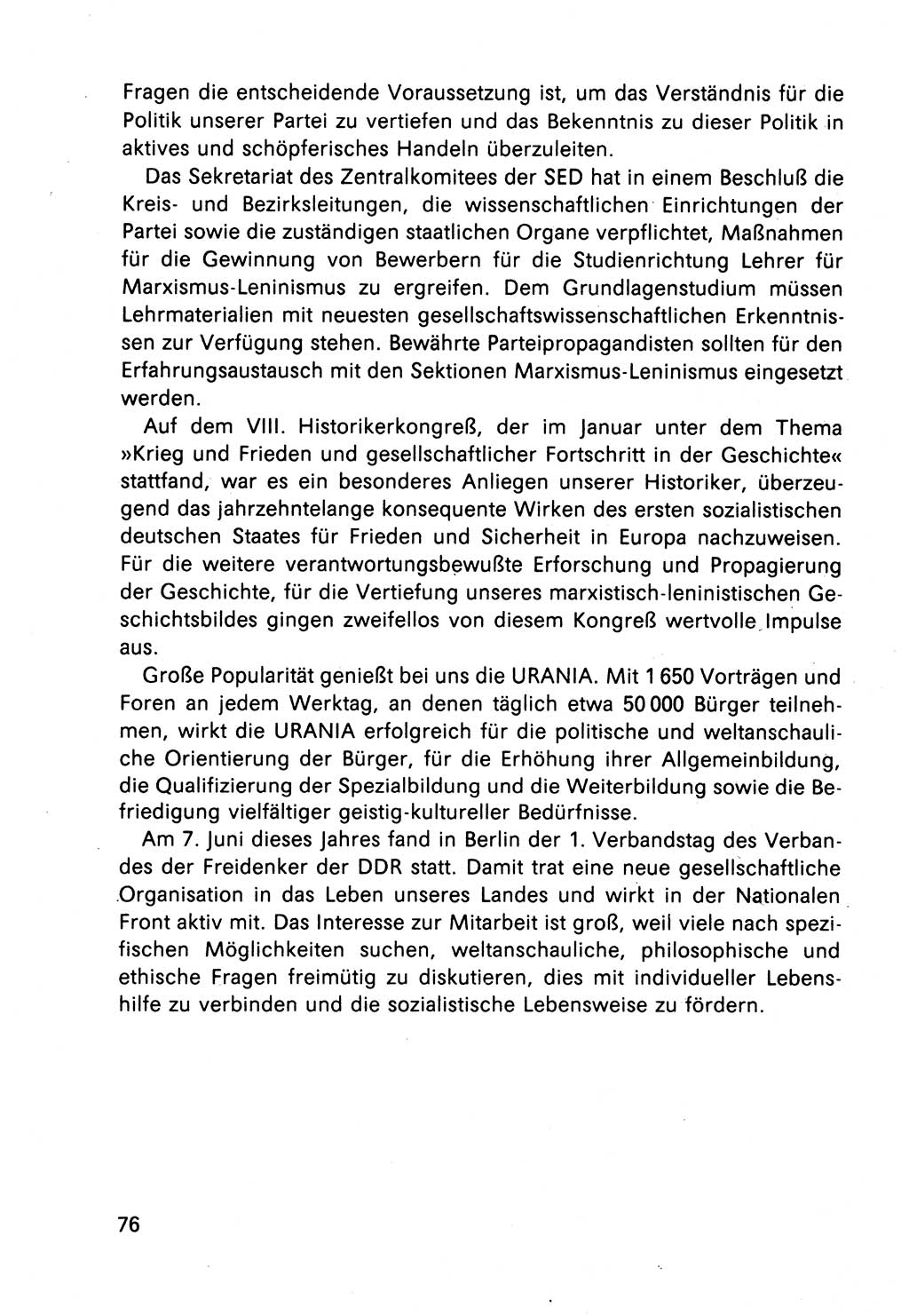 Bericht des Politbüros (PB) an das Zentralkomitee (ZK) der SED (Sozialistische Einheitspartei Deutschlands) [Deutsche Demokratische Republik (DDR)], 8. Tagung des Zentralkomitees des ZK der SED 1989, Seite 76 (Ber. PB ZK SED 8. Tg. DDR 1989, S. 76)