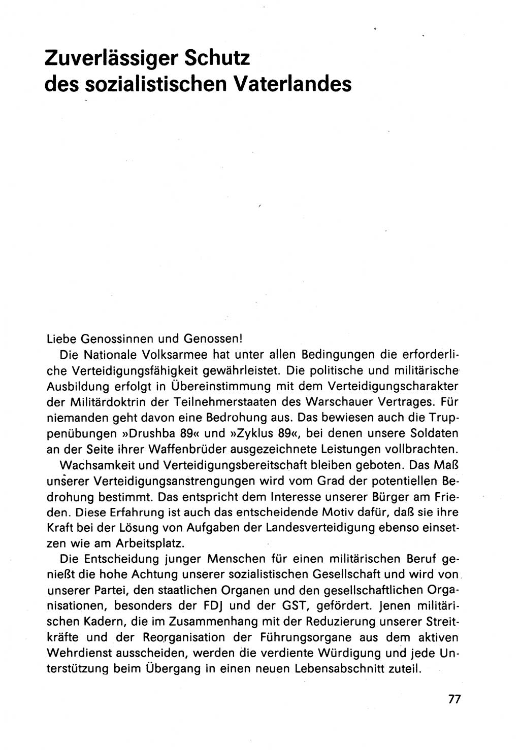 Bericht des Politbüros (PB) an das Zentralkomitee (ZK) der SED (Sozialistische Einheitspartei Deutschlands) [Deutsche Demokratische Republik (DDR)], 8. Tagung des Zentralkomitees des ZK der SED 1989, Seite 77 (Ber. PB ZK SED 8. Tg. DDR 1989, S. 77)