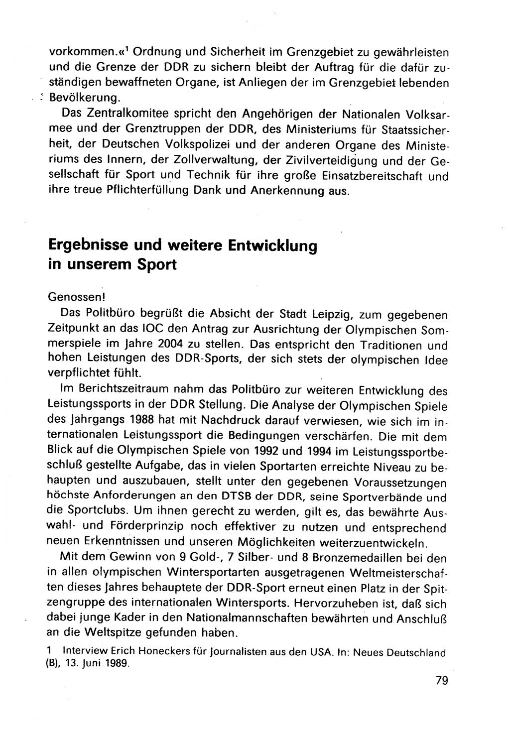 Bericht des Politbüros (PB) an das Zentralkomitee (ZK) der SED (Sozialistische Einheitspartei Deutschlands) [Deutsche Demokratische Republik (DDR)], 8. Tagung des Zentralkomitees des ZK der SED 1989, Seite 79 (Ber. PB ZK SED 8. Tg. DDR 1989, S. 79)