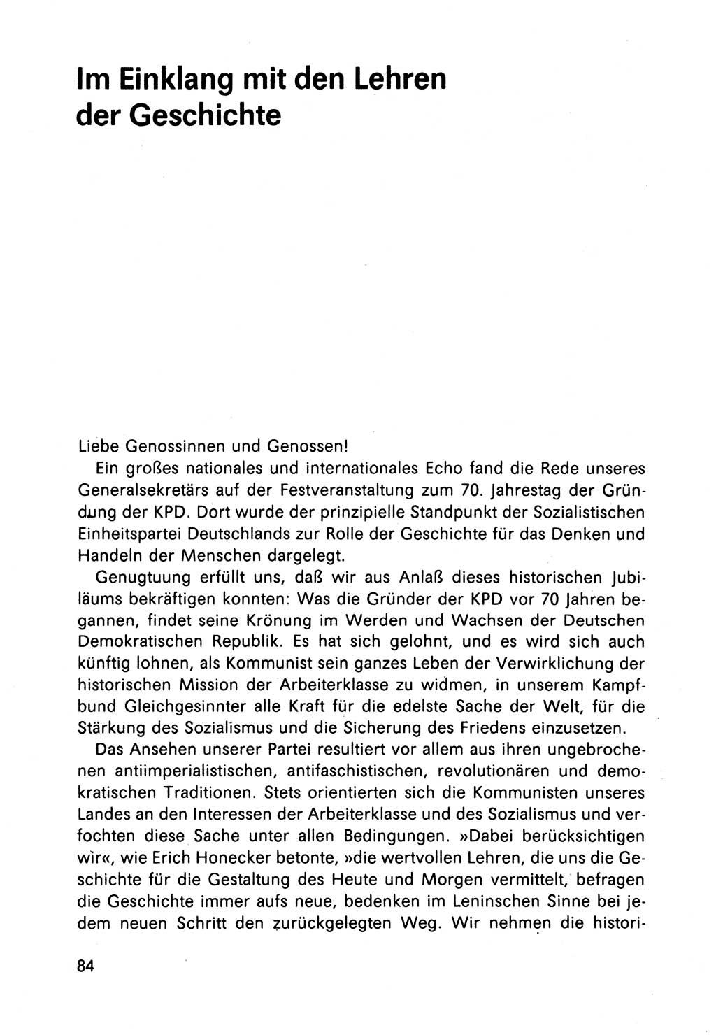 Bericht des Politbüros (PB) an das Zentralkomitee (ZK) der SED (Sozialistische Einheitspartei Deutschlands) [Deutsche Demokratische Republik (DDR)], 8. Tagung des Zentralkomitees des ZK der SED 1989, Seite 84 (Ber. PB ZK SED 8. Tg. DDR 1989, S. 84)