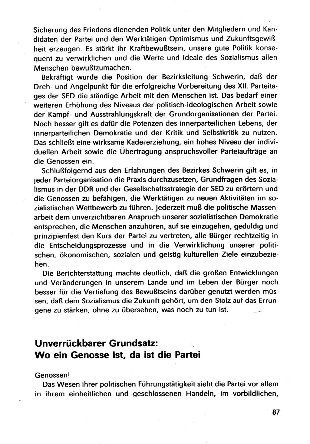 Bericht des Politbüros (PB) an das Zentralkomitee (ZK) der SED (Sozialistische Einheitspartei Deutschlands) [Deutsche Demokratische Republik (DDR)], 8. Tagung des Zentralkomitees des ZK der SED 1989, Seite 87 (Ber. PB ZK SED 8. Tg. DDR 1989, S. 87)