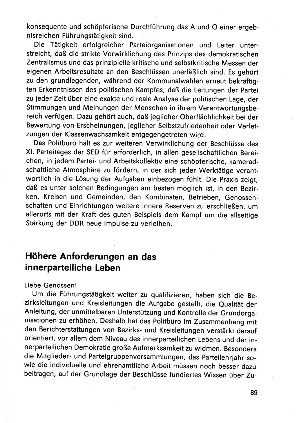 Bericht des Politbüros (PB) an das Zentralkomitee (ZK) der SED (Sozialistische Einheitspartei Deutschlands) [Deutsche Demokratische Republik (DDR)], 8. Tagung des Zentralkomitees des ZK der SED 1989, Seite 89 (Ber. PB ZK SED 8. Tg. DDR 1989, S. 89)