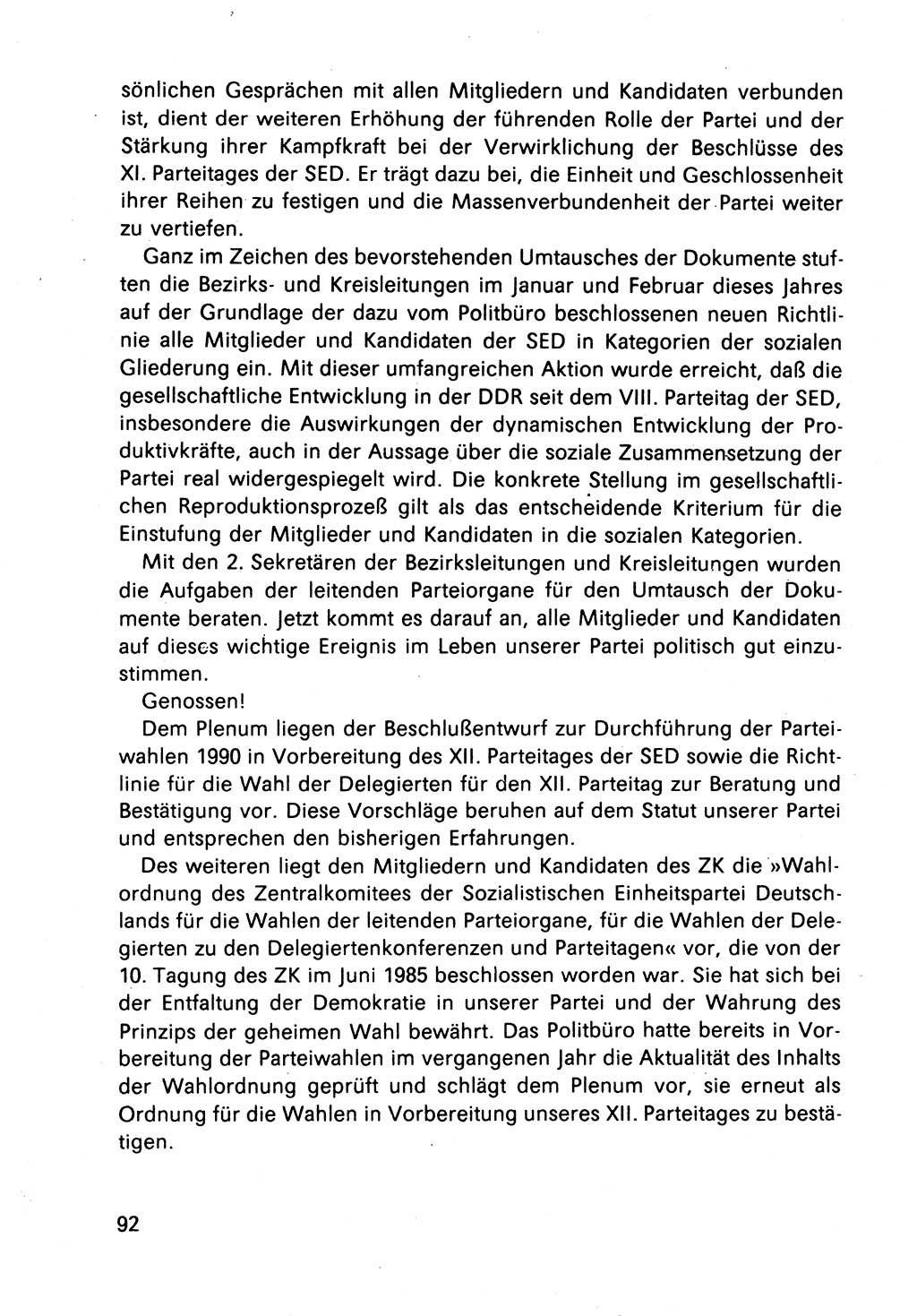 Bericht des Politbüros (PB) an das Zentralkomitee (ZK) der SED (Sozialistische Einheitspartei Deutschlands) [Deutsche Demokratische Republik (DDR)], 8. Tagung des Zentralkomitees des ZK der SED 1989, Seite 92 (Ber. PB ZK SED 8. Tg. DDR 1989, S. 92)