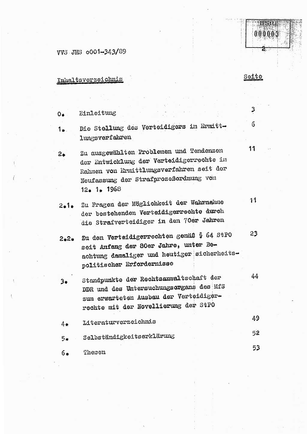 Diplomarbeit Offiziersschüler Axel Henschke (HA Ⅸ/9), Ministerium für Staatssicherheit (MfS) [Deutsche Demokratische Republik (DDR)], Juristische Hochschule (JHS), Vertrauliche Verschlußsache (VVS) o001-343/89, Potsdam 1989, Seite 2 (Dipl.-Arb. MfS DDR JHS VVS o001-343/89 1989, S. 2)