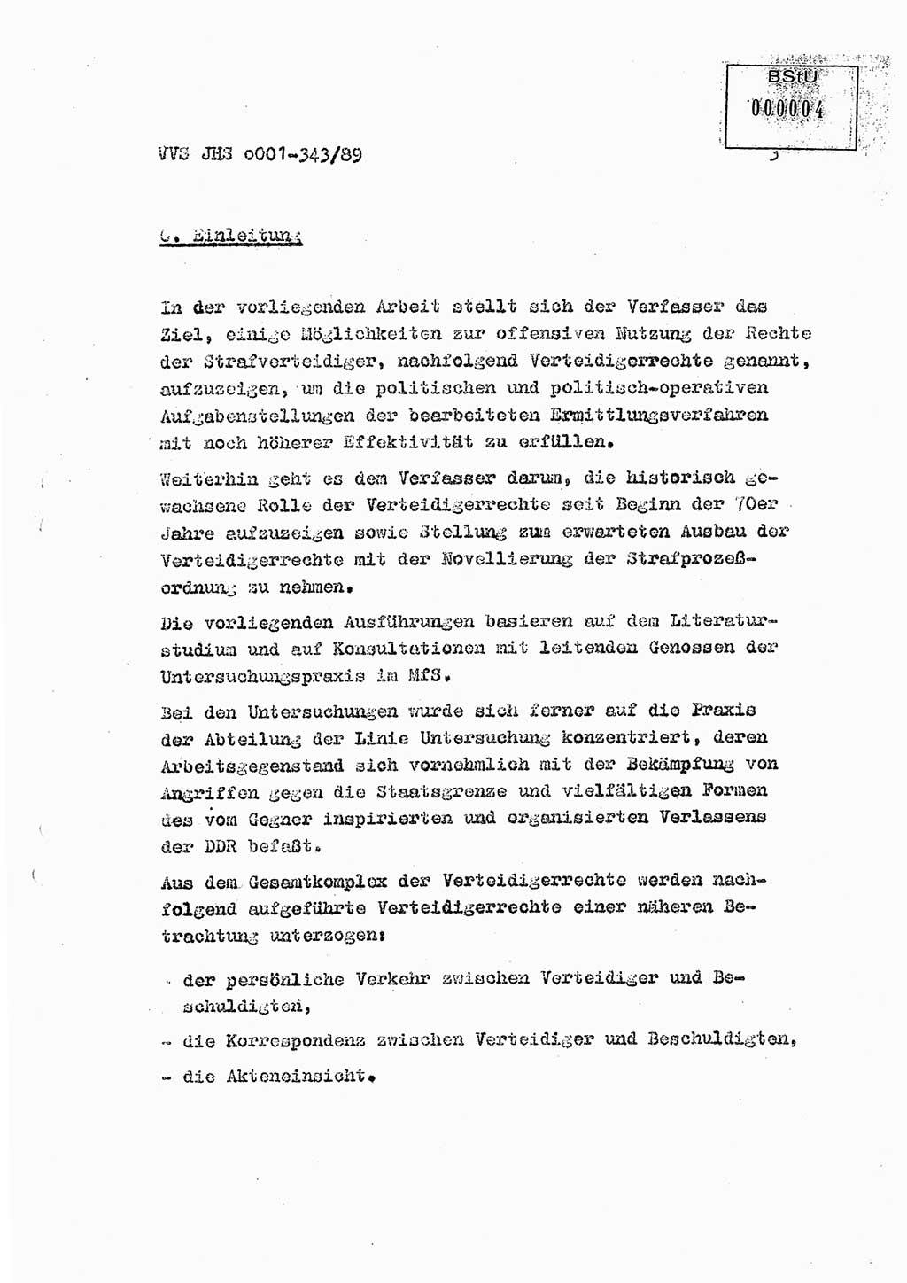 Diplomarbeit Offiziersschüler Axel Henschke (HA Ⅸ/9), Ministerium für Staatssicherheit (MfS) [Deutsche Demokratische Republik (DDR)], Juristische Hochschule (JHS), Vertrauliche Verschlußsache (VVS) o001-343/89, Potsdam 1989, Seite 3 (Dipl.-Arb. MfS DDR JHS VVS o001-343/89 1989, S. 3)